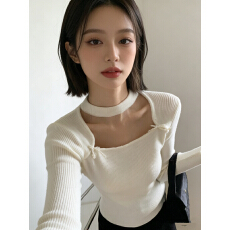 批发韩版温柔甜美挂脖蝴蝶结针织衫女2025秋冬修身打底毛衣C显瘦上衣