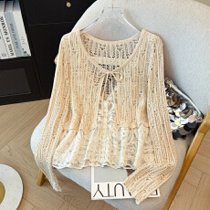 批发韩系镂空钩花假两件防晒<b class='q'>开衫</b>夏冰丝空调蕾丝罩衫薄款吊带裙小披肩