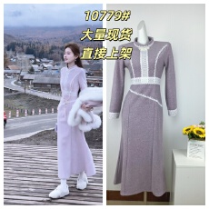 批发婷婷暮山紫•真江南显腰身！分割式加绒鱼尾旗袍