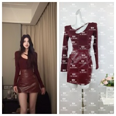 批发SYJ/舒衣家 纯欲辣妹风镂空纯色长袖<b class='q'>T</b><b class='q'>恤</b>秋冬气质<b class='q'>紧身</b>收腰PU皮