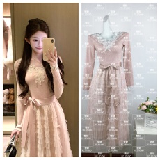 批发Acaine12/9 20:00 前四小时9折款云纱雪芙 V领针织网纱蛋糕裙