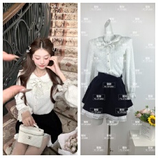 批发可拆卸领结磨毛蕾丝法式宫廷感衬衫+黑色蓬蓬<b class='q'>伞</b><b class='q'>裙</b>