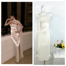 批发法式御姐<b class='q'>性感</b>抹胸<b class='q'>连衣裙</b>高级感鱼尾晚礼服显瘦披肩亮片礼服长裙