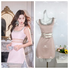 批发2025布达佩斯千金少女感满钻领口腰部镂空<b class='q'>蝴蝶结</b>亮丝西装连衣