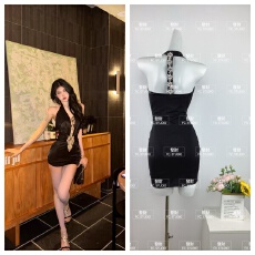 批发牛牛轻熟女法式性感辣妹纯欲气质钉钻<b class='q'>露背</b><b class='q'>连衣裙</b>