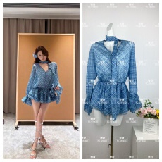 批发YYUANZI“甜心辣妹”蓝调纯欲复古格纹衬衫裙裤套装