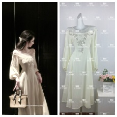 批发雅乔定制月落无声 <b class='q'>钉珠</b>亮片网纱拼接白月光<b class='q'>连衣裙</b>