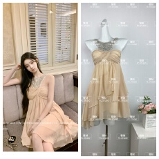 批发Hotdog 热狗很辣2026月光宝石钉珠挂脖不规则<b class='q'>连衣裙</b>女高级感短