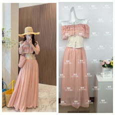 批发小雨姐姐【一字晴光】蕾丝拼接一字<b class='q'>雪纺</b>小衫半裙女套装2026夏季款