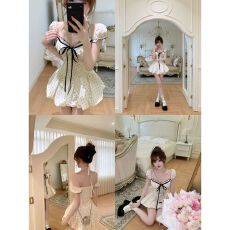 批发瑞茜·威瑟斯 啵啵奶茶 2026夏甜美千金风中式时尚<b class='q'>连衣裙</b>