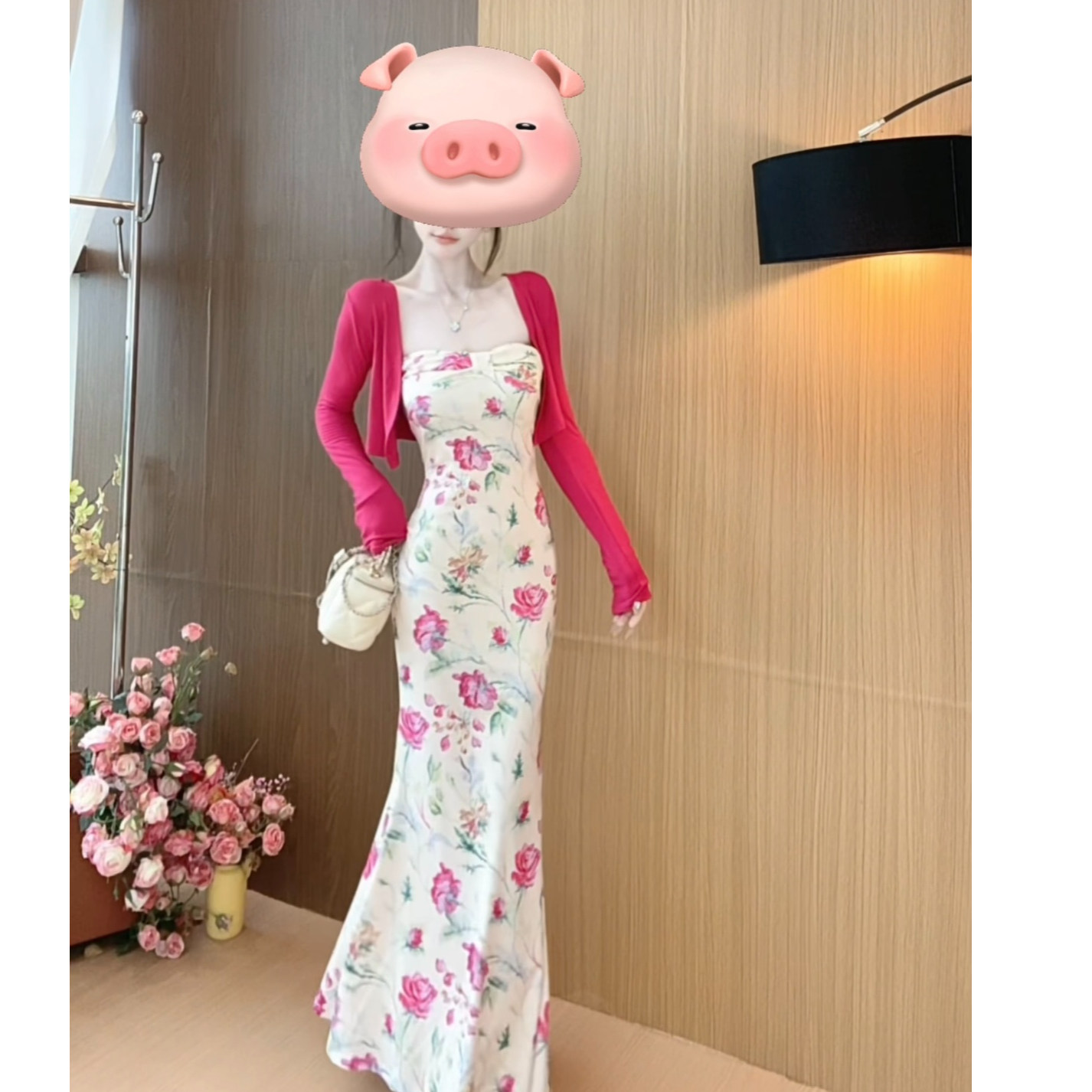 여성 착용 가져 가라. 꽃무늬 튜브탑 여성 드레스 디자인 센스 몸매 가꾸기 허리 수축 슬림해 보이는 외부 피 세트