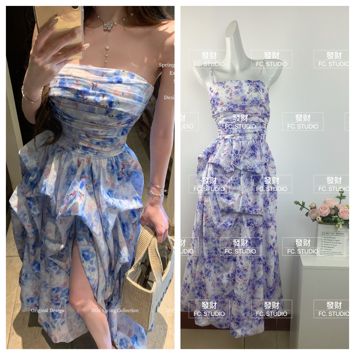 catyears 고양이 년 여름 의미 풍부한 주름 특대 사이즈 꽃밭 치마 허리 수축 프린트 슬립 여성 드레스