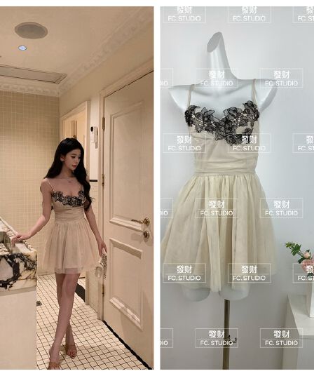 무효 알약 댄스 파티 소녀 달콤함 순수한 욕망 품격 슬립 망사 치마 드레스 미니 스커트 퍼프 스커트 봄