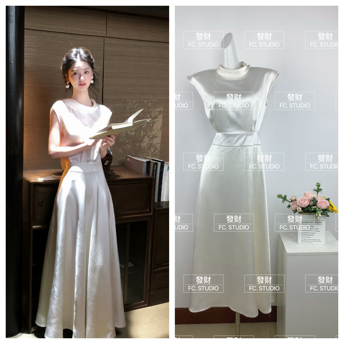 하나부터 순간 우아함 품격 새틴 리본 드레스 느긋한 고급 명문 여성 바람 하이웨이스트 한 마디 슬림해 보이는