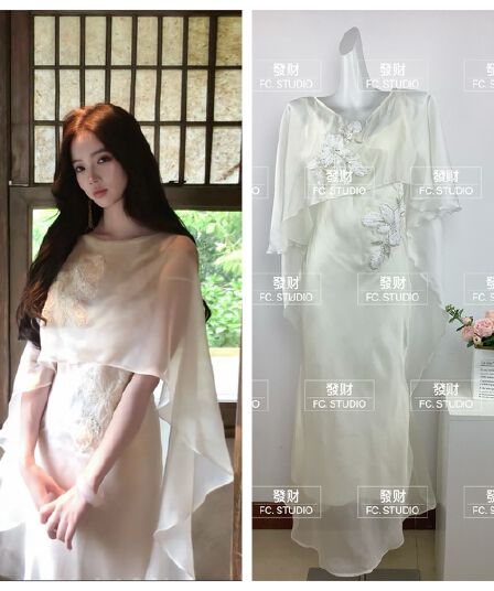 하나부터 순간 응축수 서리 새로운 중식 3 차원 자수 드레스 우아한 망토 디자인 연회 예복 롱 스커트