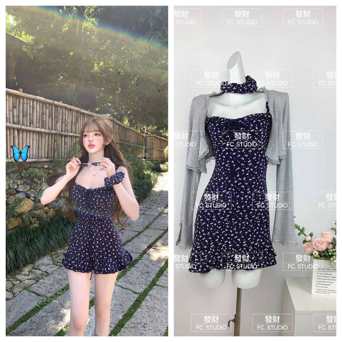 루이 茜 웨이 Sher S 한 부서 소녀 여름 새로운 휴가 전원 바람 드레스 오픈 가디건 r2693-1l