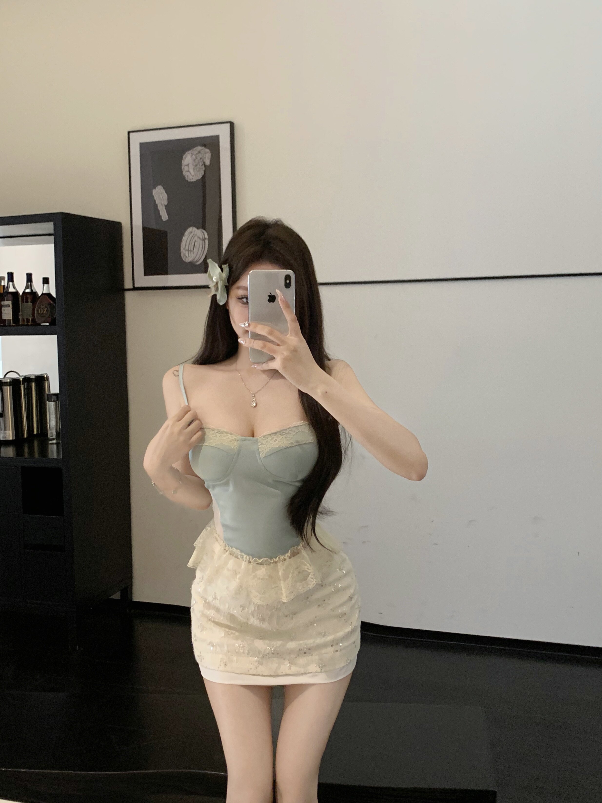 uk black 우는 소리 우는 소리 미시 봄 여름 순수한 욕망 녹색 행침 목 레이스 슬립 스팽글 모피 반신 스커트