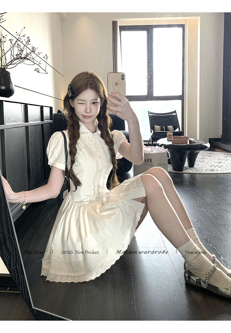 theture 꼬집기 허리 샤오 바이 치마 허리 수축 슬림해 보이는 셔츠 여성 드레스 여름 프랑스식 첫사랑 거품 소매 건강