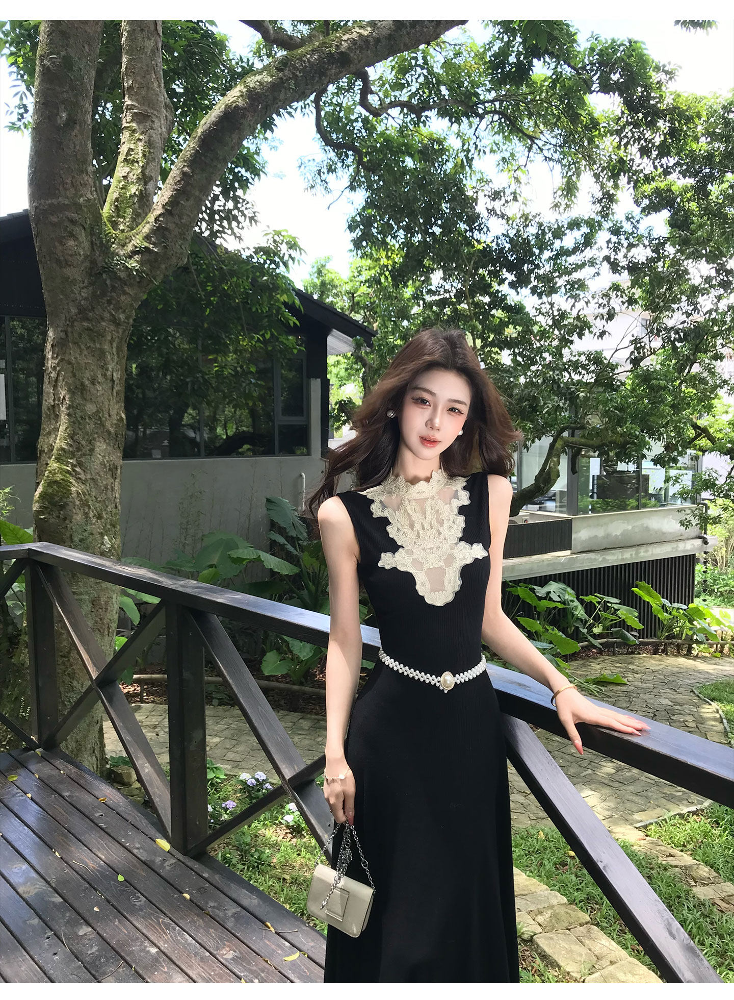 무쯔리 목자이 ~ 중 리 잉크 켜기 서리 꽃 이른 봄 품격 분위기 센스 홀로우 아웃 꽃 패치워크 새로운 중식 드레스