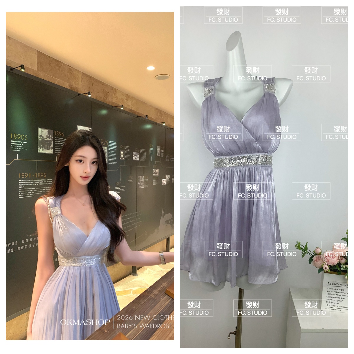 okmashop 05.06 20 00 신제품 서있는 마이너스 15 민소매 다이아몬드 세팅 섹시함 여성 드레스 여름