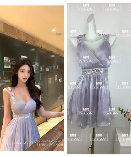 okmashop 05.06 20 00 신제품 서있는 마이너스 15 민소매 다이아몬드 세팅 섹시함 여성 드레스 여름