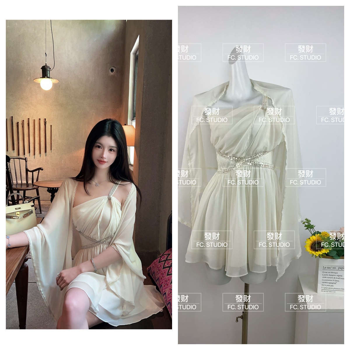 보고서 백일 첫사랑 센스 얇고 가벼운 주간 실크 루즈핏 햇빛 가리개 외부 피 한 부서 느긋한 센스 슬립 치마 세트