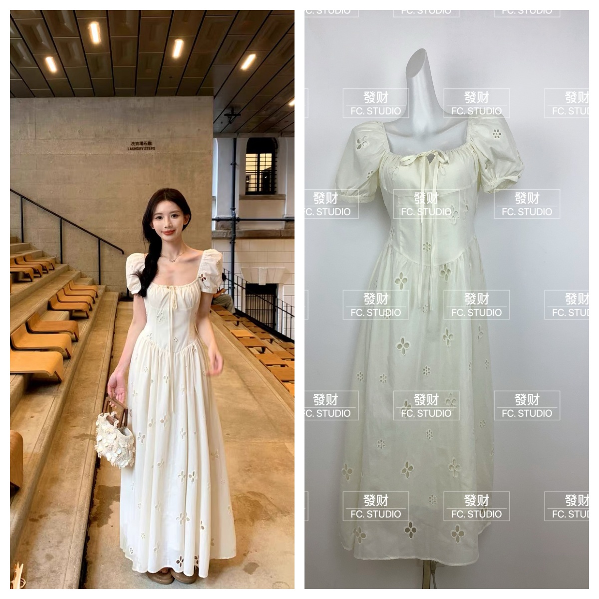 하나 달콤한 복숭아 yikett 프랑스식 반팔 허리 수축 여성 드레스