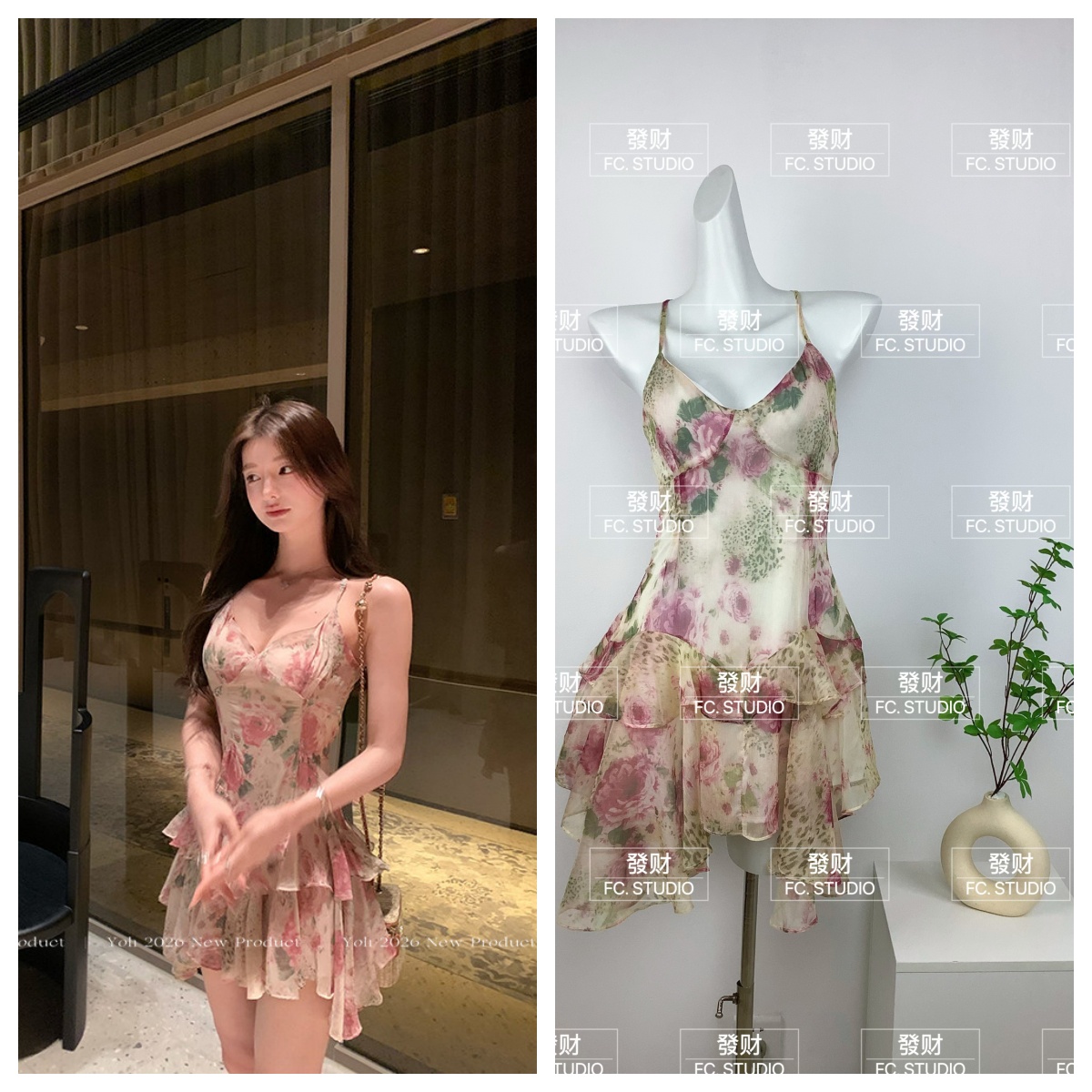 Cypress S Stunner 장미 프린트 핑크색 슬립 드레스 프릴 슬림해 보이는 여성 짧은