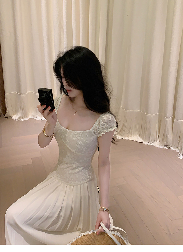 6.15 늦게 20 점 대 eees 골동품 오르골 프랑스식 레이스 u 칼라 날다 소매 요정 요정 슬림해 보이는 드레스