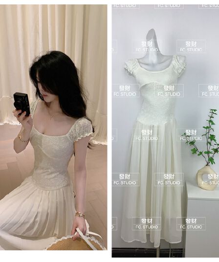6.15 늦게 20 점 대 eees 골동품 오르골 프랑스식 레이스 u 칼라 날다 소매 요정 요정 슬림해 보이는 드레스