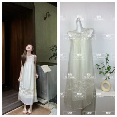 批发杨杨YANGRUOYU 雾纱叠影蕾丝绝美<b class='q'>长裙</b>海岛穿搭无袖法式<b class='q'>连衣裙</b>