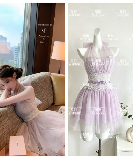 늦게 우산 우산 26 ss 황혼 등나무 nway 다양한 착용 법 라벤더 보라색 레이스 행침 목 점프 슈트