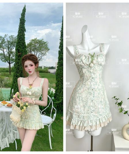 루이 茜 웨이 Sher S 튤립 여름 순수한 욕망 바람 작은 대중 디자인 오픈 가디건 드레스 r3762w