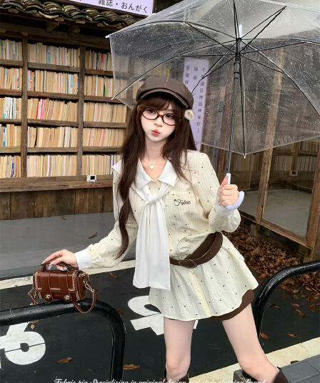 섬 사랑 직물 돼지 오리지널 한 부서 천 금빛 바람 스트라이프 도트 무늬 숄 긴팔 셔츠 이른 가을 반바지