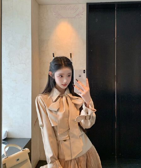 hotdog 핫도그 매우 매운맛 장미 그림자 오페라 허리 수축 슬림해 보이는 품격 바람막이 반신 스커트 미니 스커트 세트