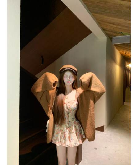 루이 茜 웨이 Sher S 캐러멜 깨진 와일드 이른 가을 오리지널 디자인 순수한 욕망 바람 슬립 드레스 오픈 가디건 r50137x