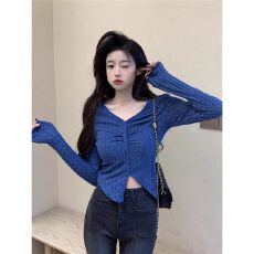 批发抖音天猫品质高级感超好看<b class='q'>不规则</b>收腰显瘦针织毛衣纯欲气质上衣