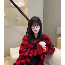 批发新年红撞色条纹针织衫开衫女装2026秋新款超好看<b class='q'>宽松</b>上衣外套