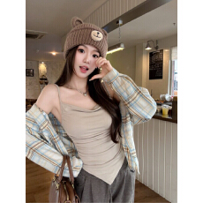 批发辣妹褶皱设计感不规则吊带背心女春<b class='q'>夏</b>内搭美背文胸一体带胸垫上衣