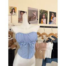 批发辣妹一字肩无袖百搭花边带胸垫背心2026夏季新款法式无袖打底上衣