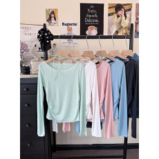 批发甜辣妹绑带爱心提花防晒罩衫长袖T恤女夏季内搭抹胸背心两件套装