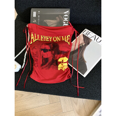 批发甜辣风扭结设计感短袖T恤女2026夏季新款法式修身百搭带胸垫上衣