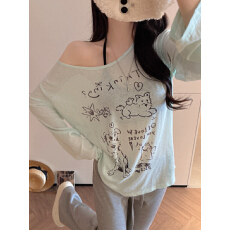 批发慵懒趣味印花春夏长袖带胸垫防晒衣吊带外搭罩衫露肩休闲薄纱上衣