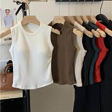 批发<b class='q'>秋</b>冬季磨毛保暖背心女内搭带胸垫修身显瘦纯色百搭无袖打底衫上衣