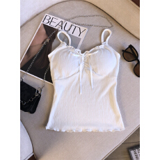 夏季新款带胸垫辣妹纯欲木耳边吊带背心女性感修身美背无袖上衣潮