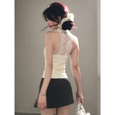 批发【包芯纱】纯欲蕾丝后背v领吊带背心女夏季外穿绝美俏皮<b class='q'>小</b>上衣