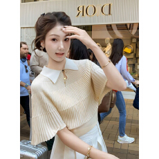 批发冰丝韩系时尚斗篷<b class='q'>翻领</b>短袖针织衫女2026夏季修身显瘦短款上衣