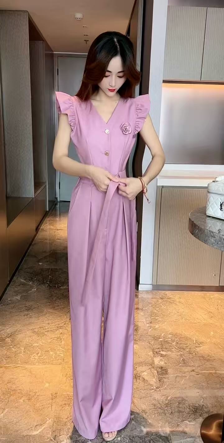 FA36870# 今年流行黑色连体裤女夏季超火高级感大方得体穿搭阔腿连体衣 服裝批發女裝批發服飾貨源