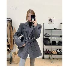 批发新款韩版时尚复古宽松系带收腰毛呢西装加棉外套