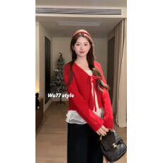 批发春秋新款气质氛围感时尚百搭<b class='q'>日系</b>系带开衫毛衣+木耳边吊带打底